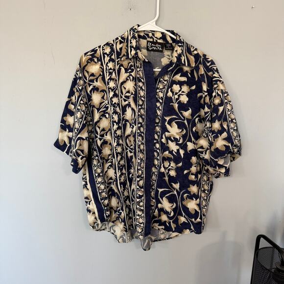 Vintage Lemon Grass Button Down Hawaiian Tropical Shirt Men's Size Large - Picture 1 of 6